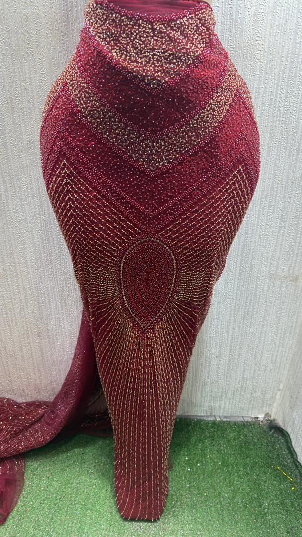 Burgundy & Gold Beaded