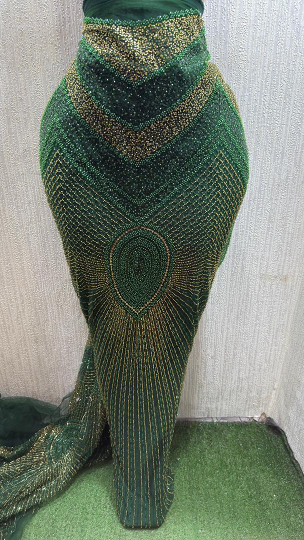 Emerald Green & Gold Beaded