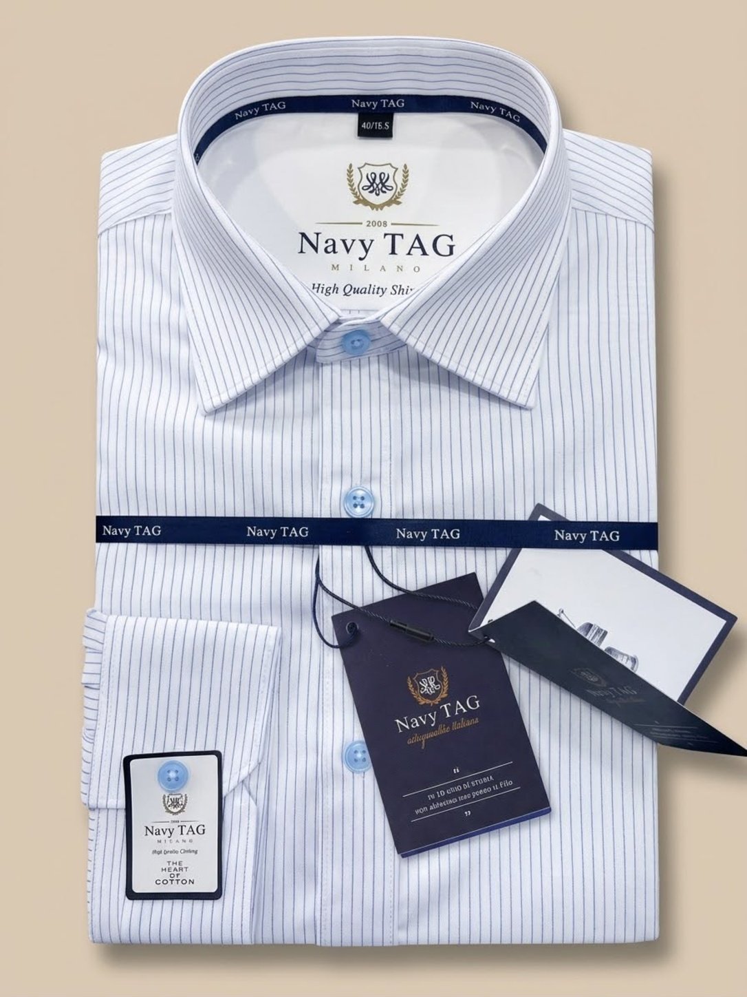 Navy TAG Fine Blue Stripe Long-Sleeve Shirt