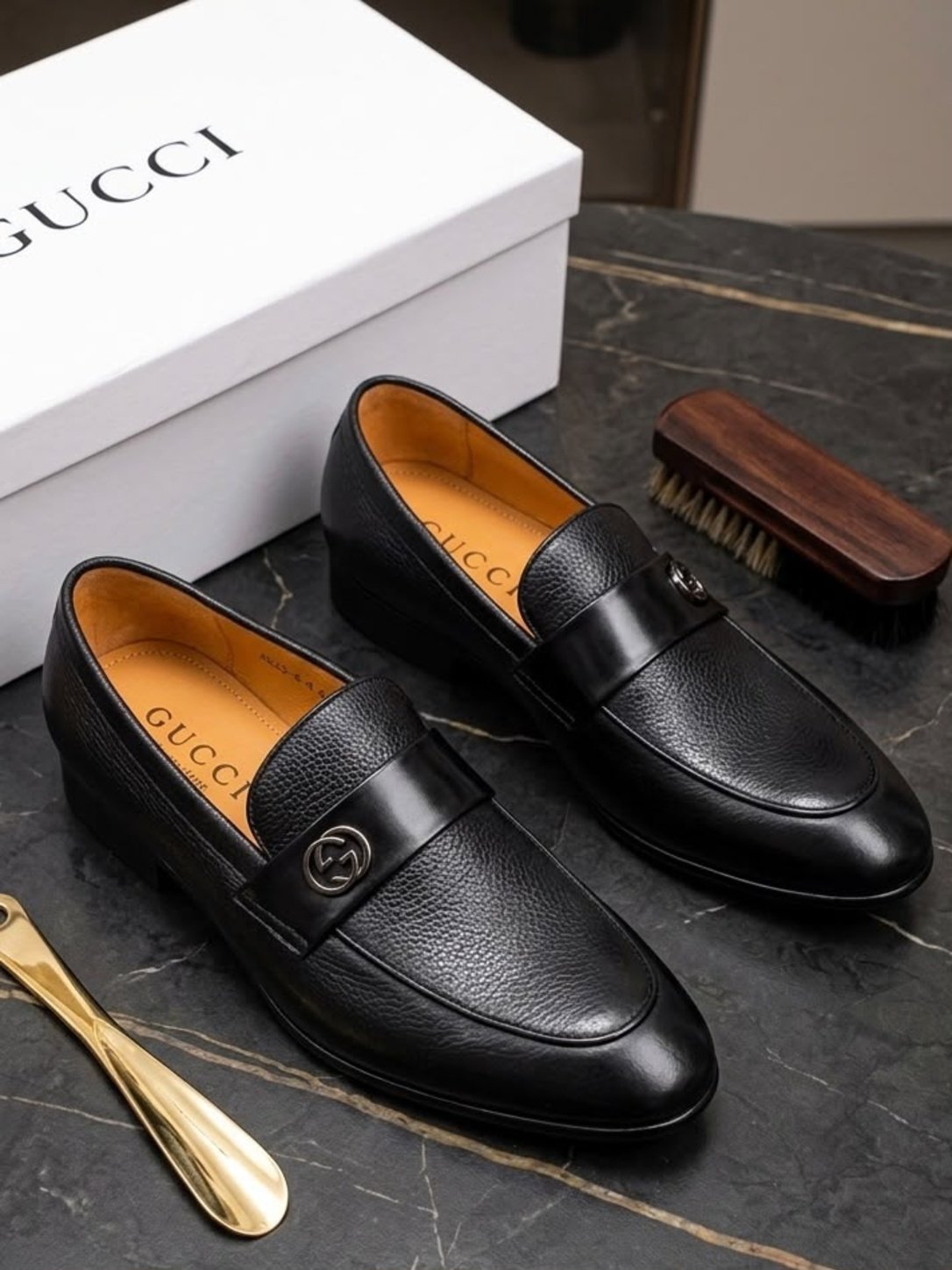 Black Leather Medallion Dress Loafer