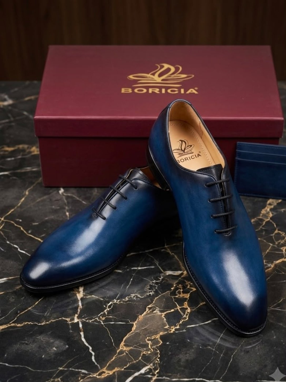 Navy Blue Leather Oxford Shoe