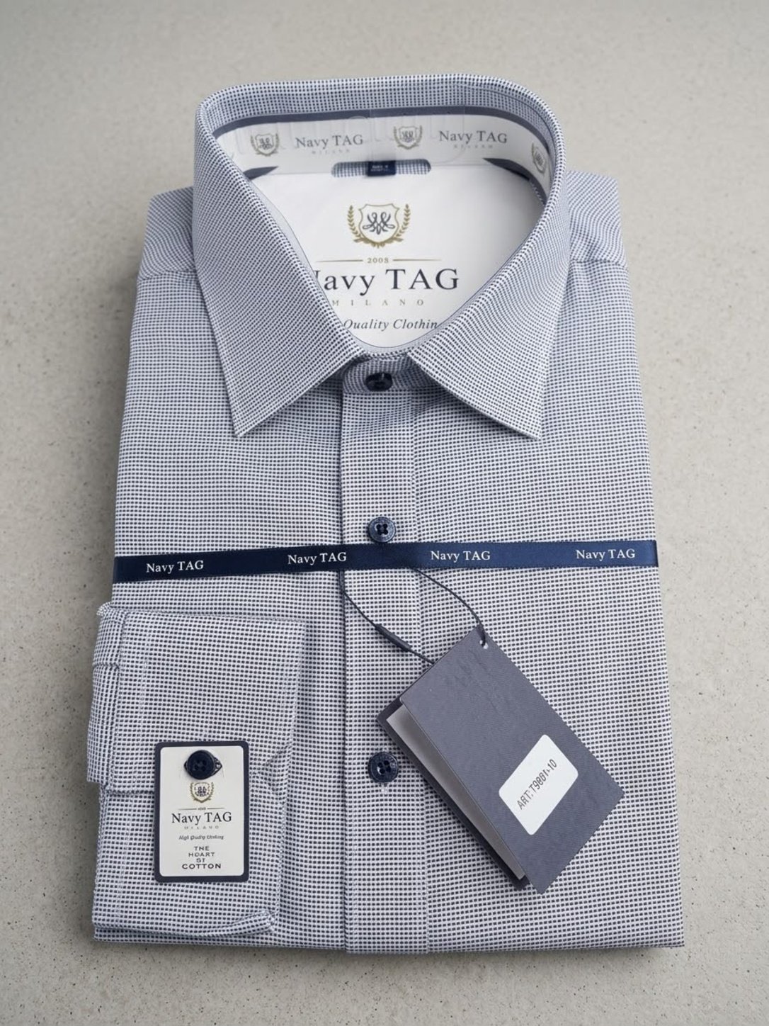 Navy TAG Textured Blue Long-Sleeve Shirt