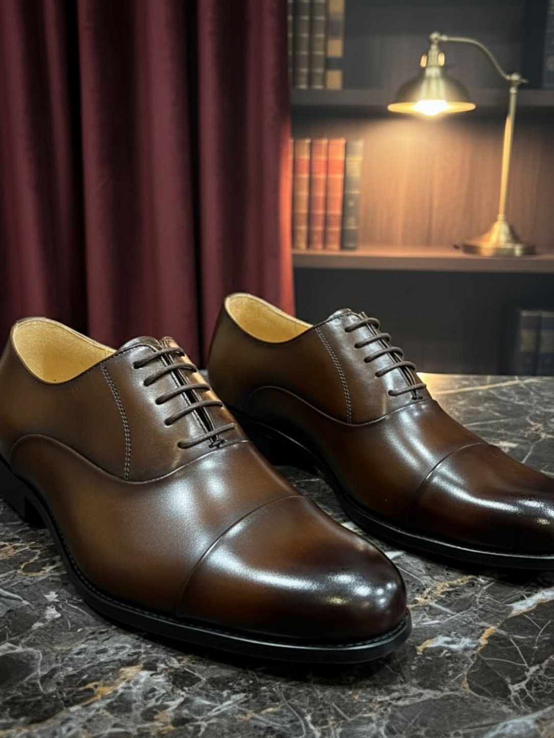 Chestnut Brown Cap-Toe Leather Oxford Shoe
