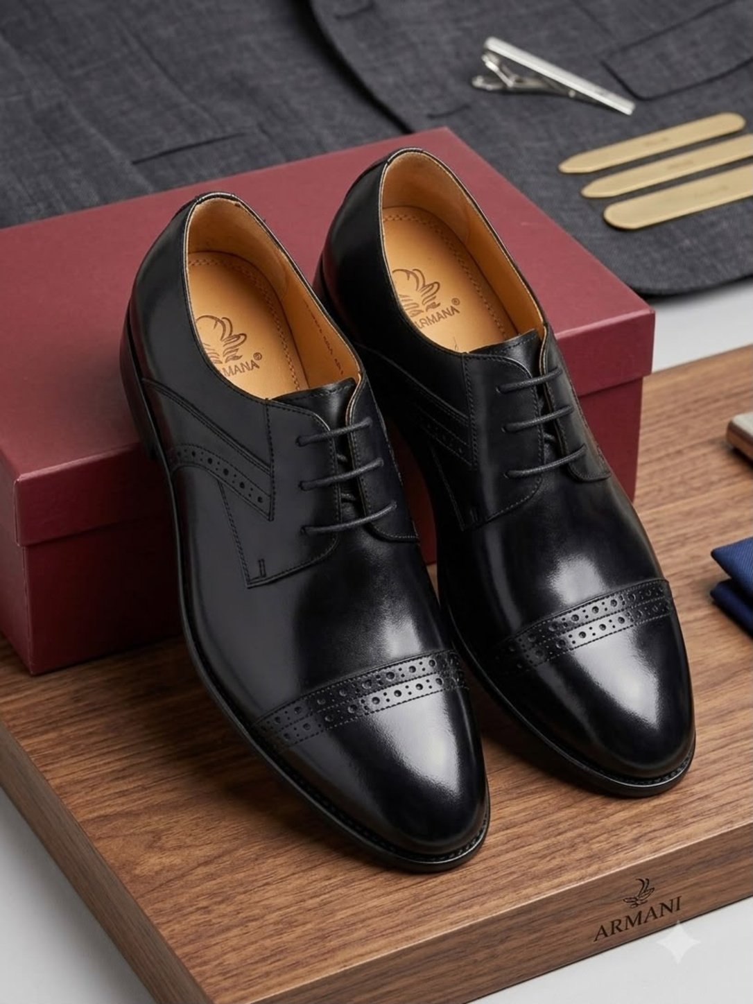 Black Cap-Toe Leather Oxford Shoe