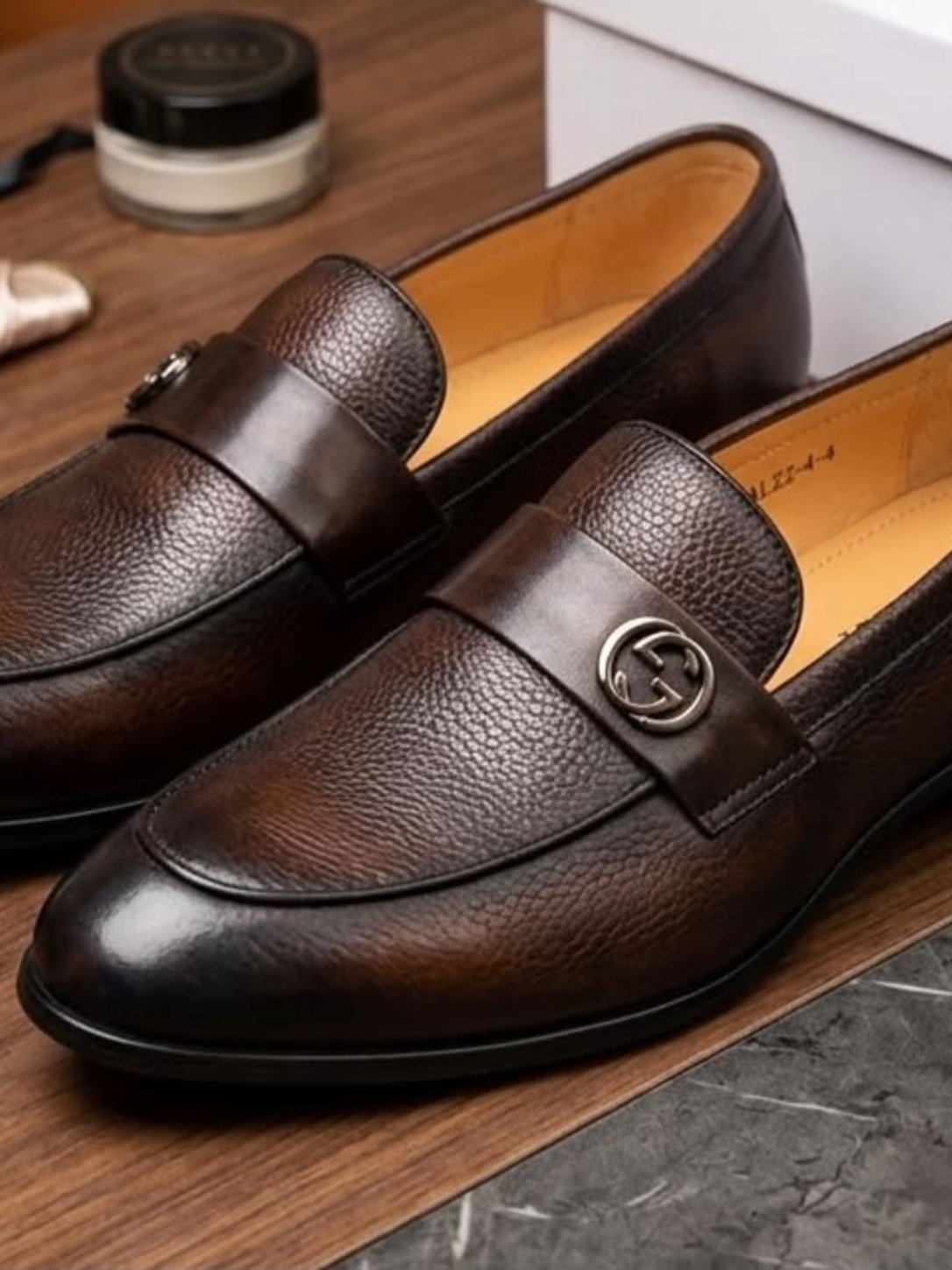 Dark Brown Leather Emblem Dress Loafer