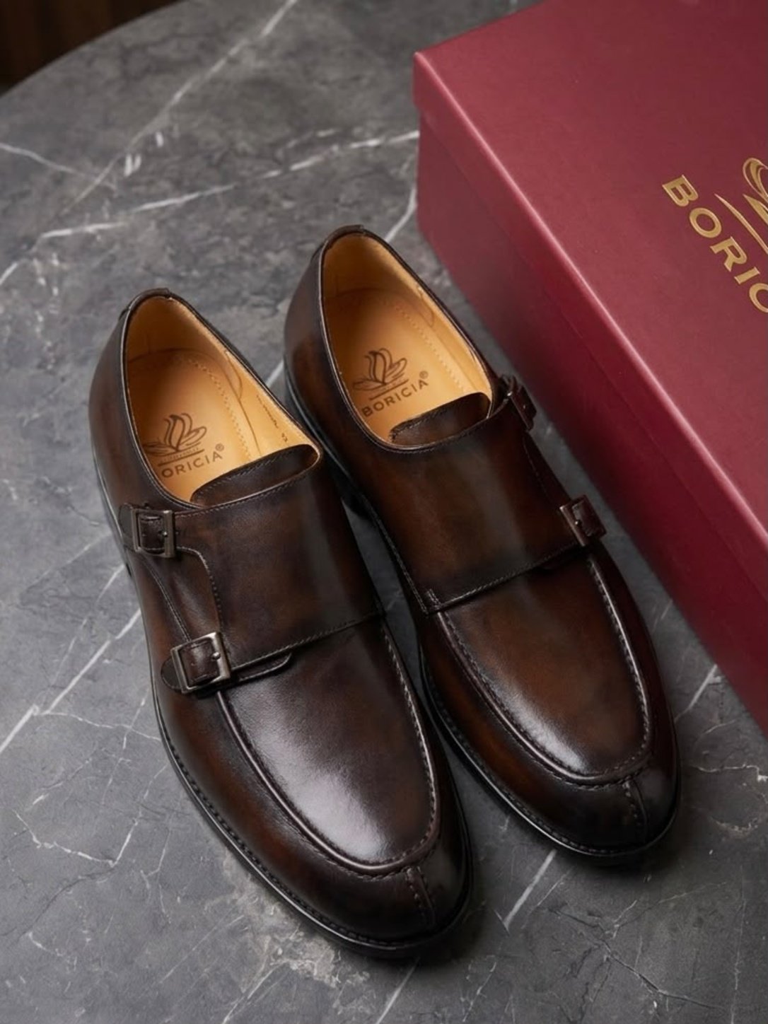 Dark Brown Double Monk-Strap Leather Shoe