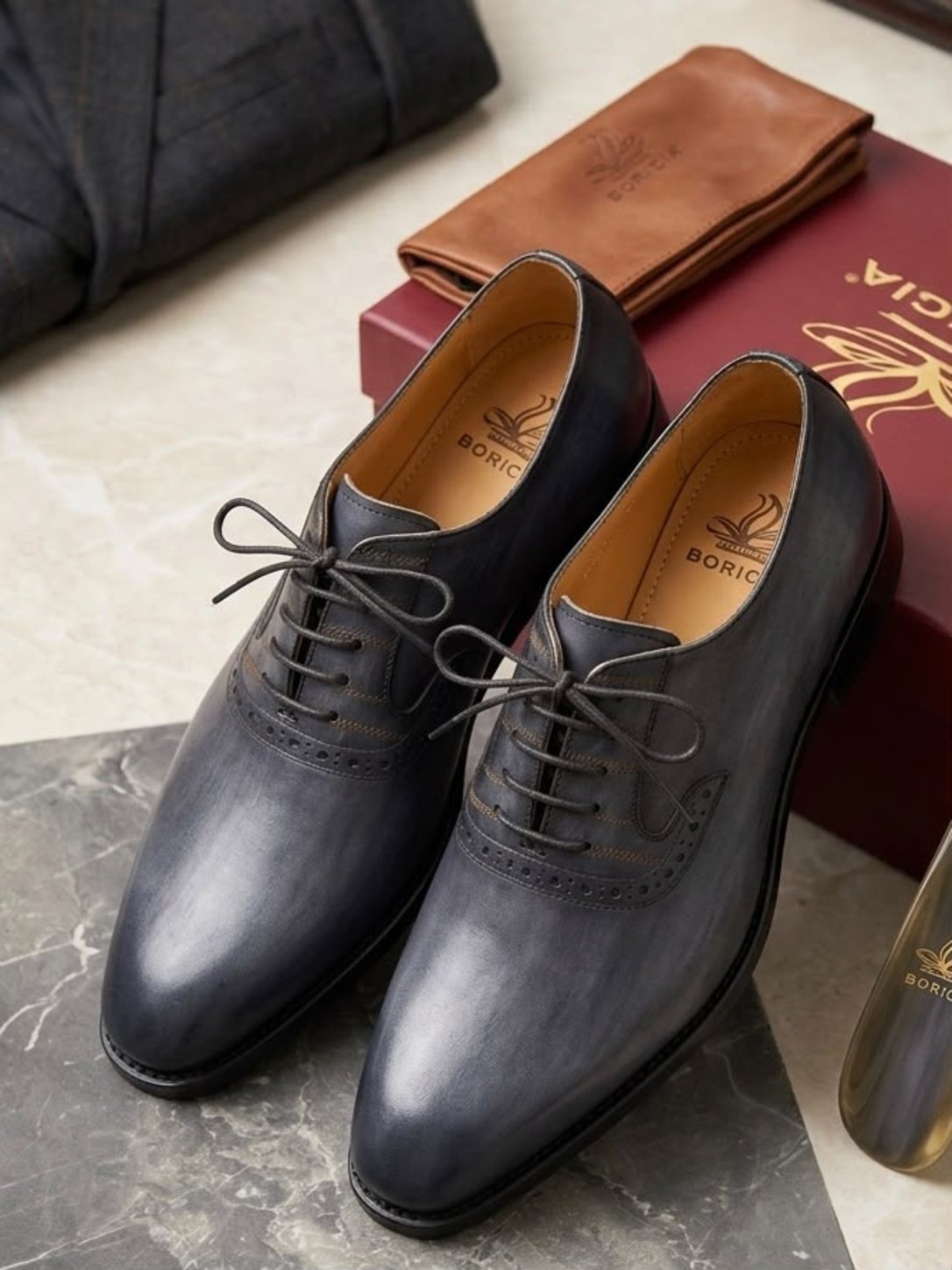 Black Textured Leather Derby Shoe
