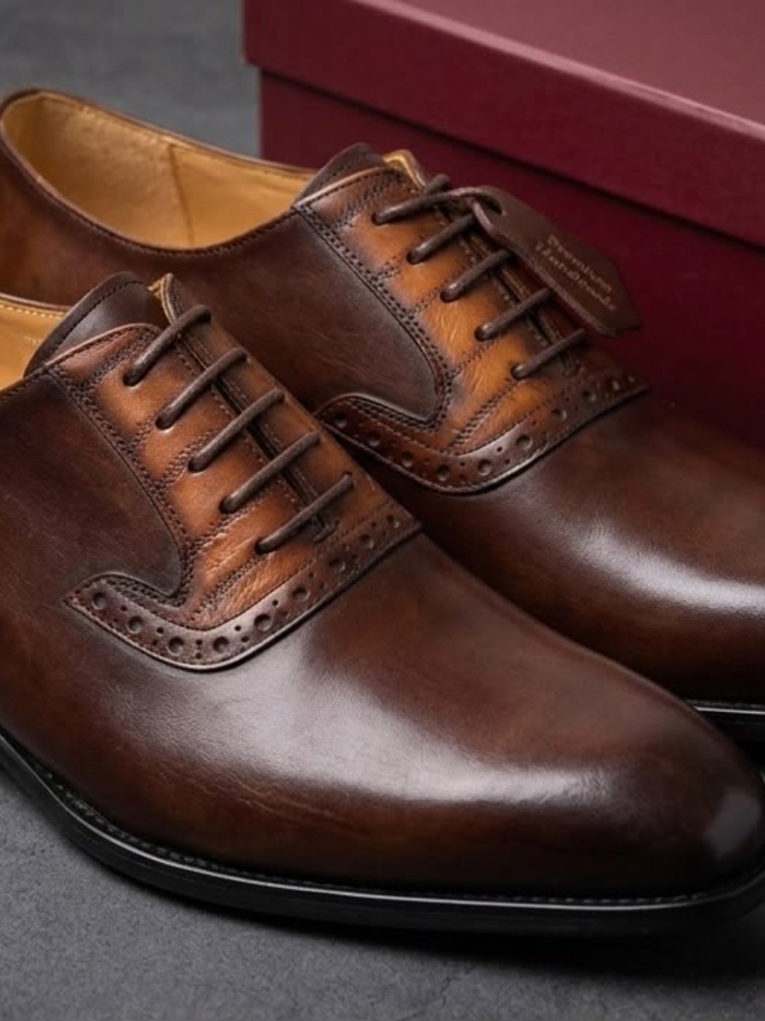 Cognac Brown Brogue Leather Derby Shoe