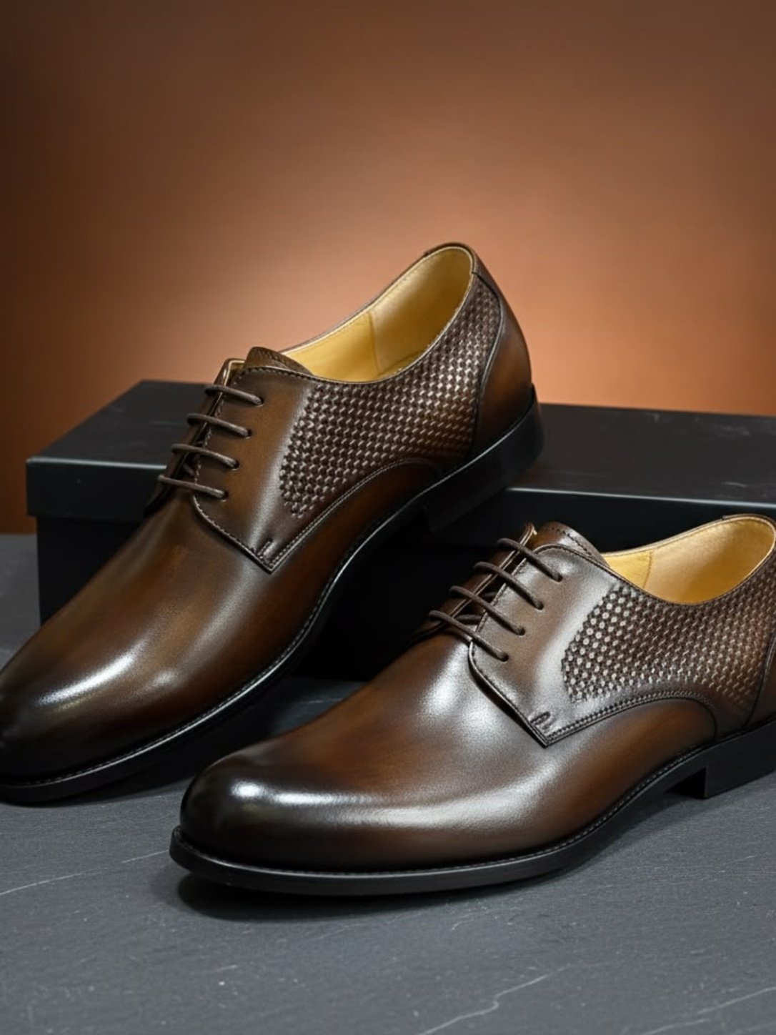 Brown Textured Leather Derby Shoe