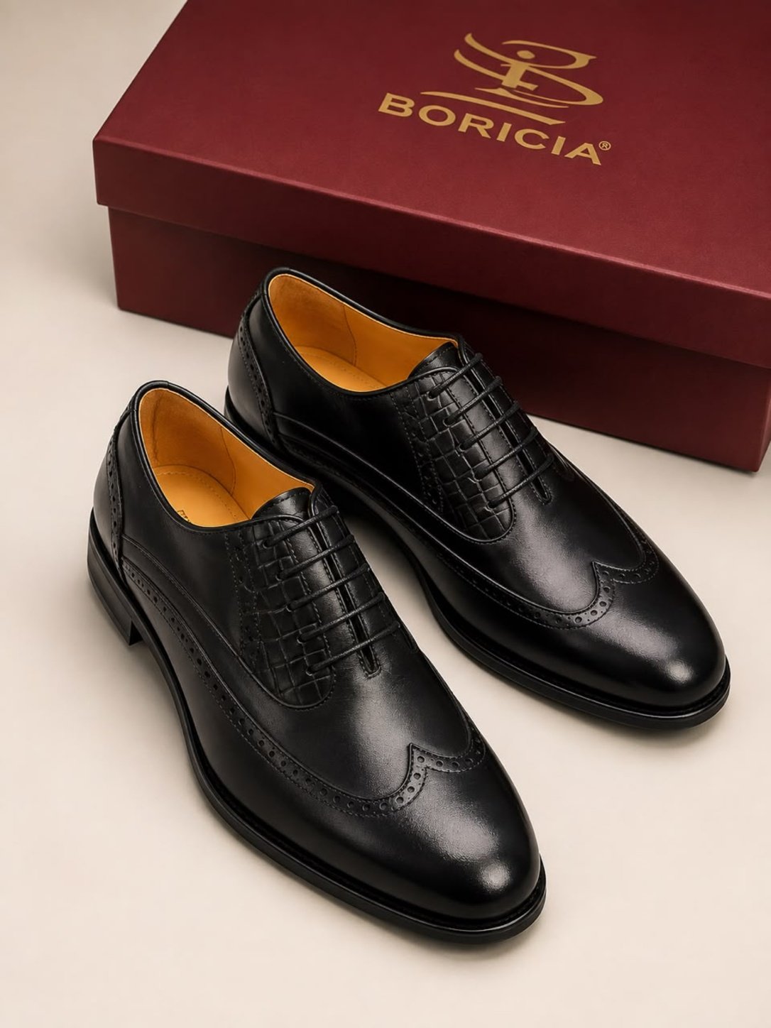 Black Brogue Leather Oxford Shoe