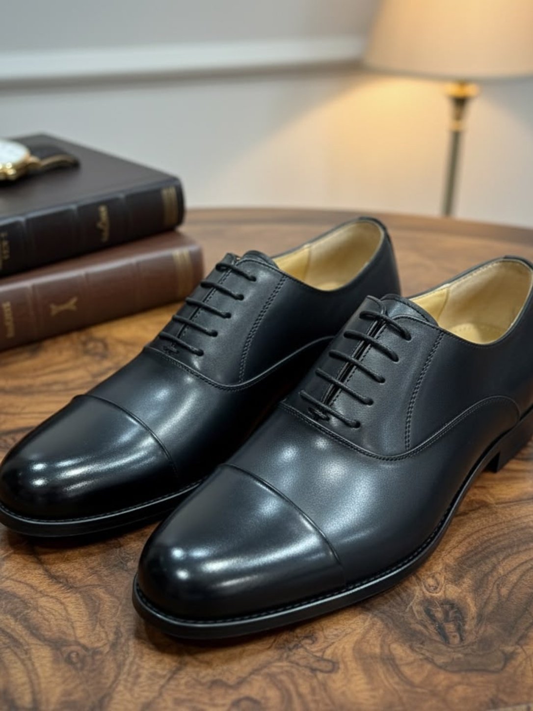 Black Cap-Toe Leather Derby Shoe