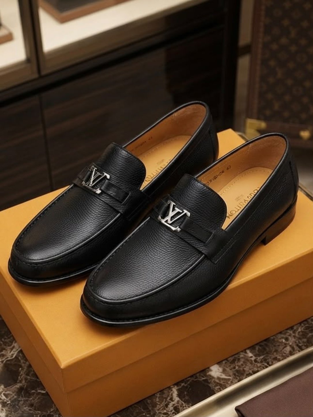 Black Leather Emblem Dress Loafer